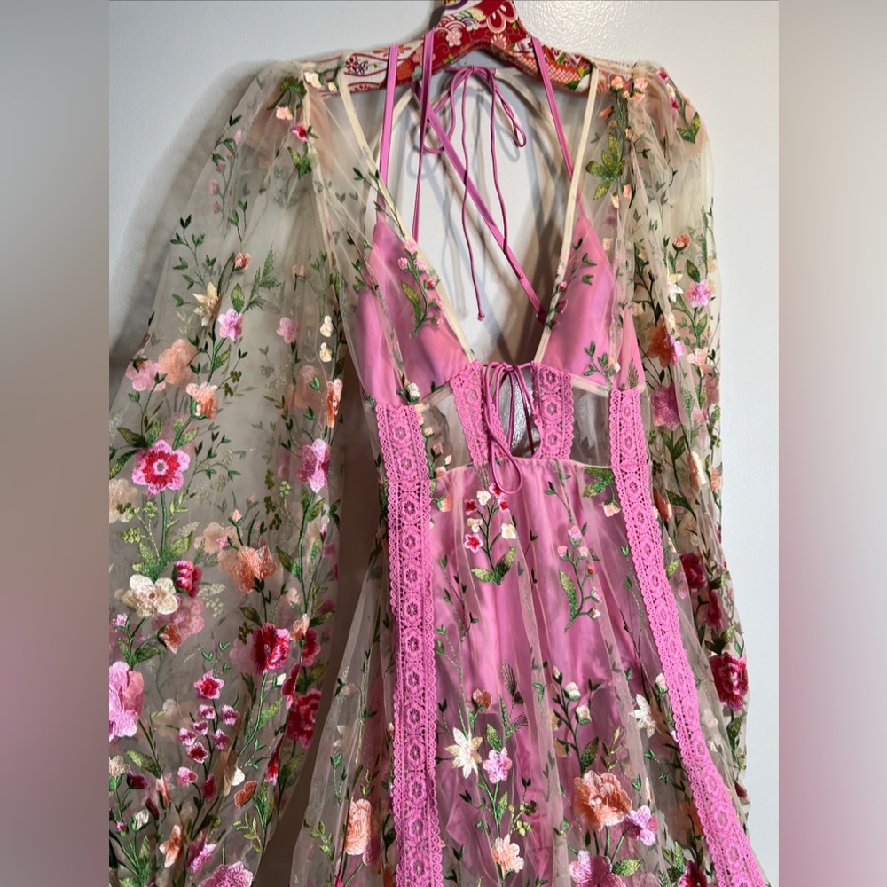 For Love & Lemons Luna Embroidered Bouquet Floral Maxi Dress M - Picture 7 of 10